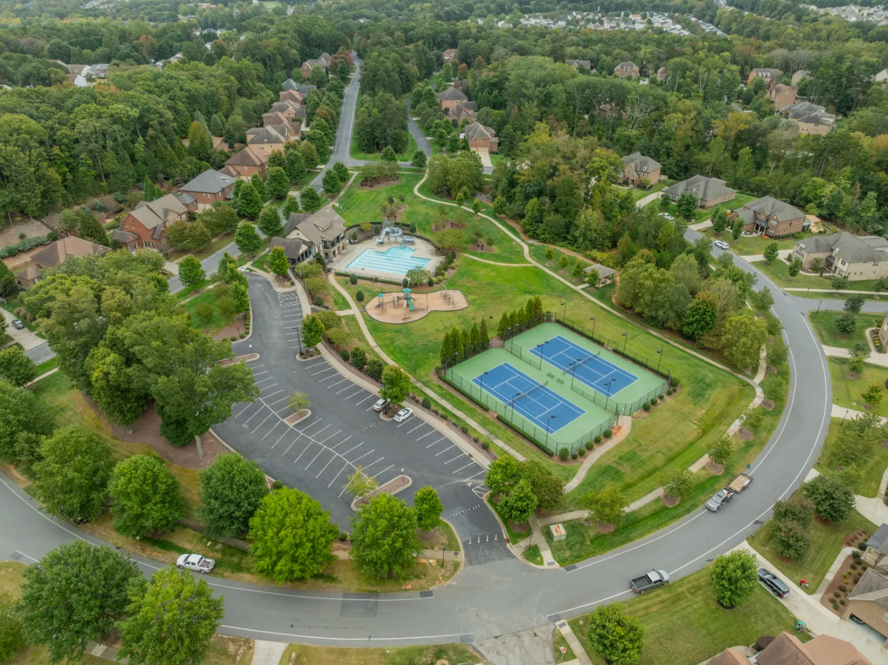 Aerial view of Olmsted community amenities