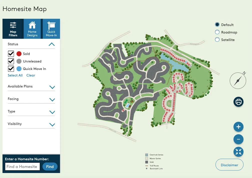 Olmsted Community Homesite Map
